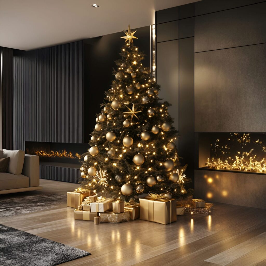 01. Glamorous Gold Christmas Tree with Shiny Ornaments