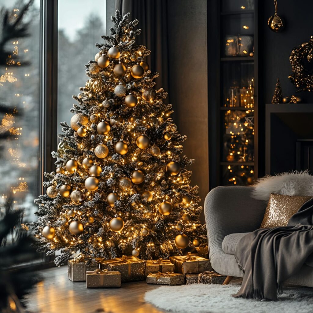 01. Glamorous Gold Christmas Tree with Shiny Ornaments