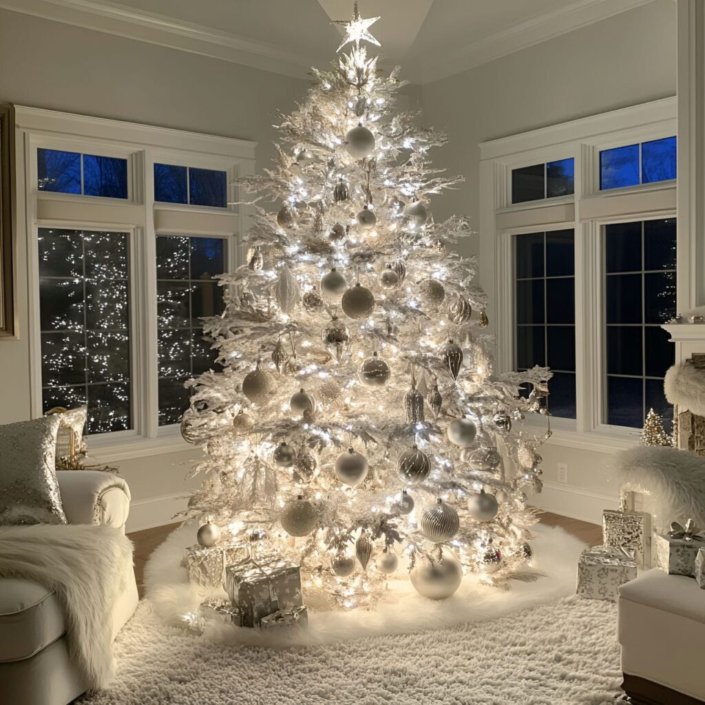 19. Glowing Silver & White Tree with Reflective Ornaments