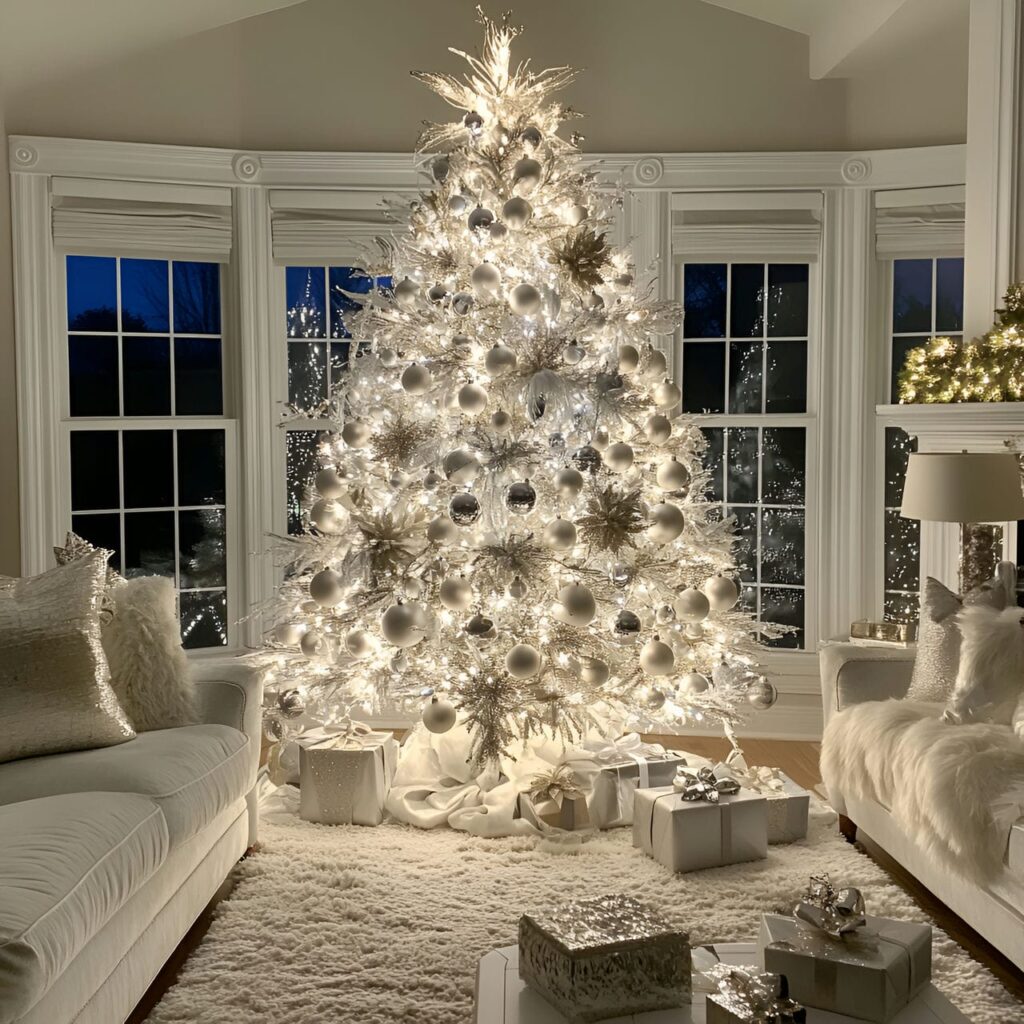 19. Glowing Silver & White Tree with Reflective Ornaments