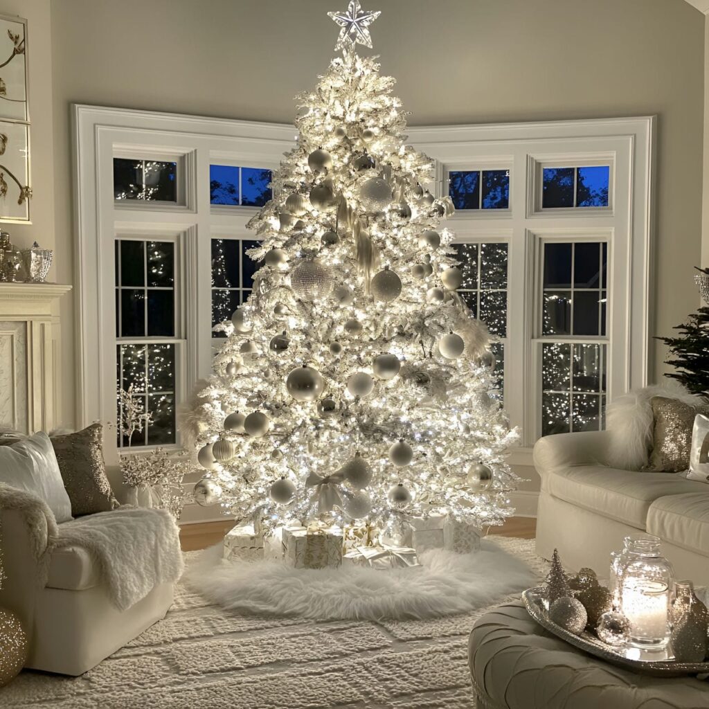 19. Glowing Silver & White Tree with Reflective Ornaments