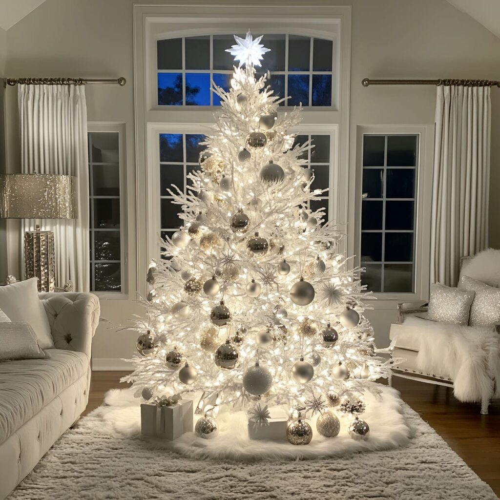 19. Glowing Silver & White Tree with Reflective Ornaments