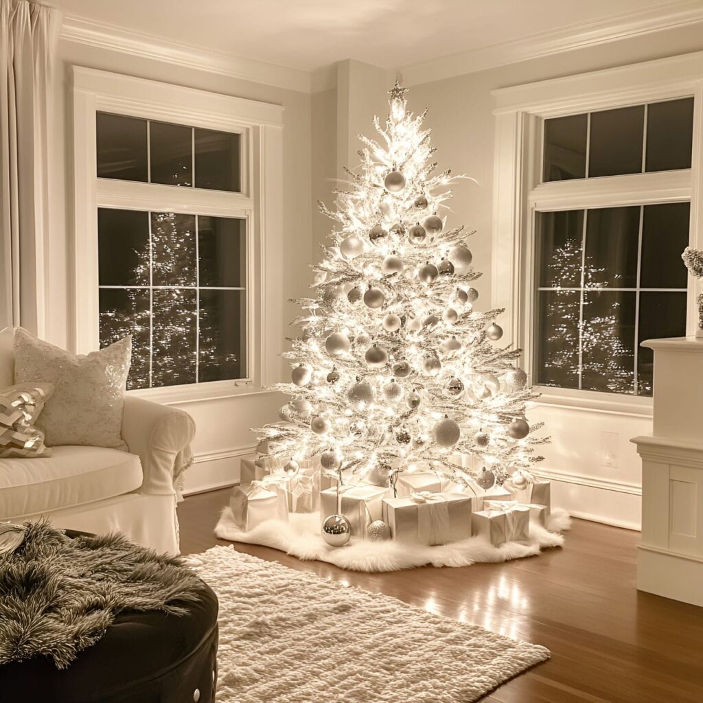 19. Glowing Silver & White Tree with Reflective Ornaments