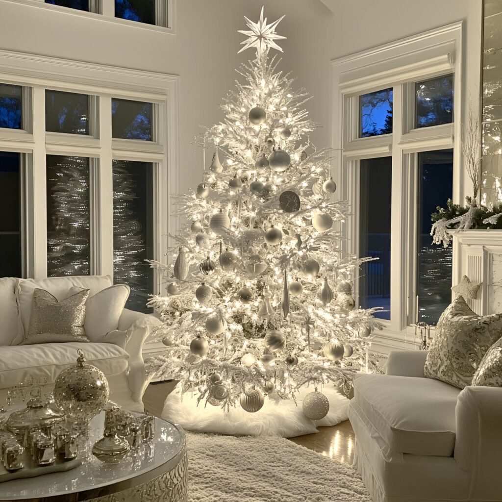 19. Glowing Silver & White Tree with Reflective Ornaments