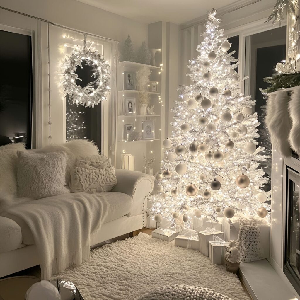 19. Glowing Silver & White Tree with Reflective Ornaments