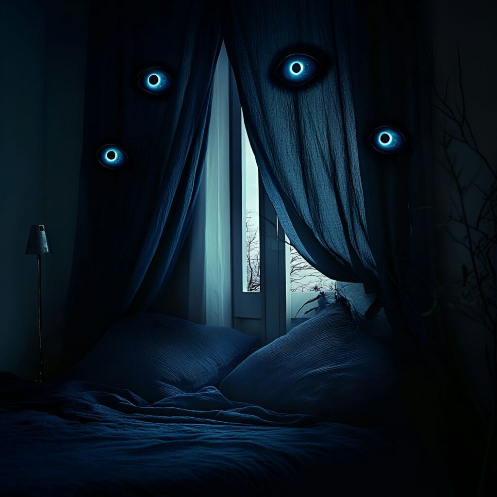 08. Glowing Eyes Behind Curtains with Spooky LED Lighting