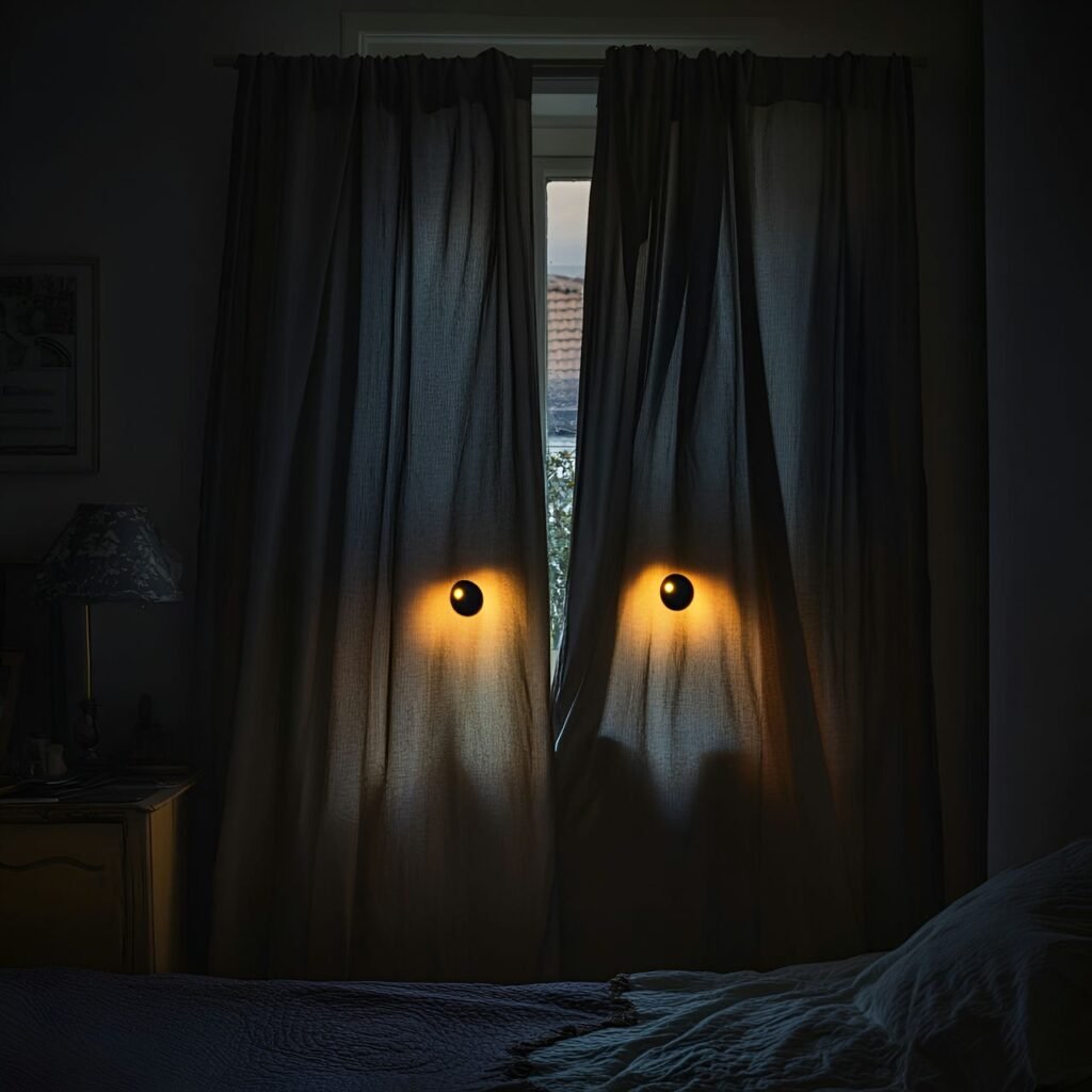 08. Glowing Eyes Behind Curtains with Spooky LED Lighting