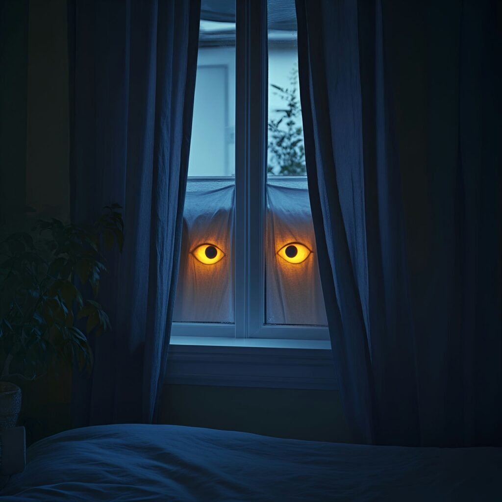 08. Glowing Eyes Behind Curtains with Spooky LED Lighting