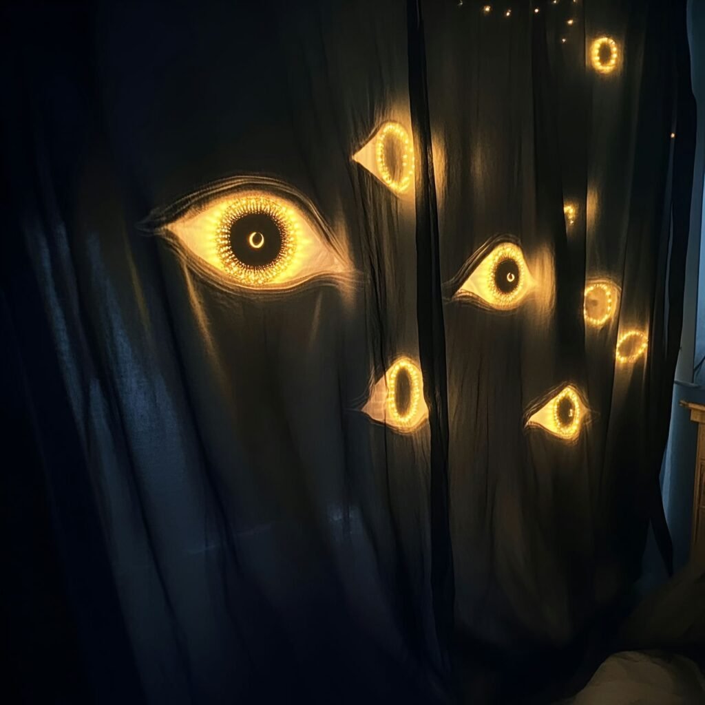 08. Glowing Eyes Behind Curtains with Spooky LED Lighting