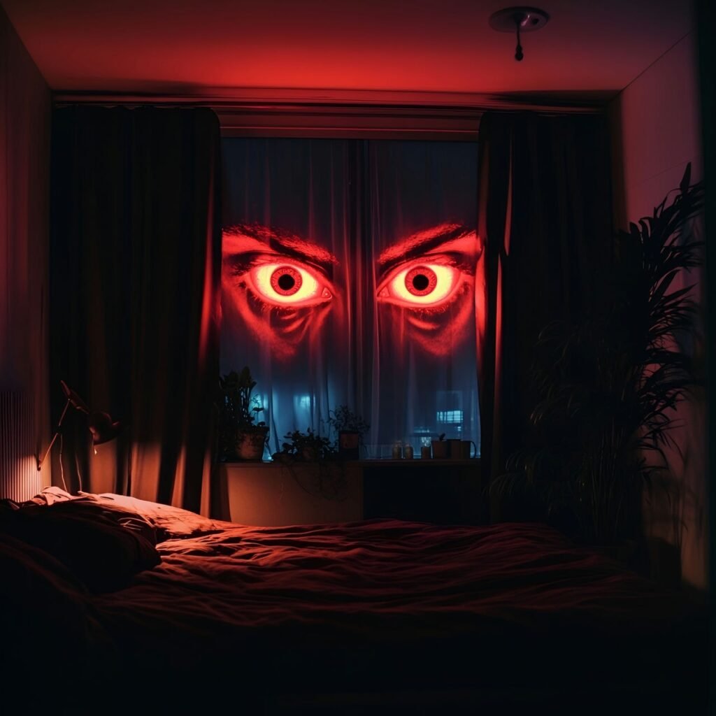 08. Glowing Eyes Behind Curtains with Spooky LED Lighting