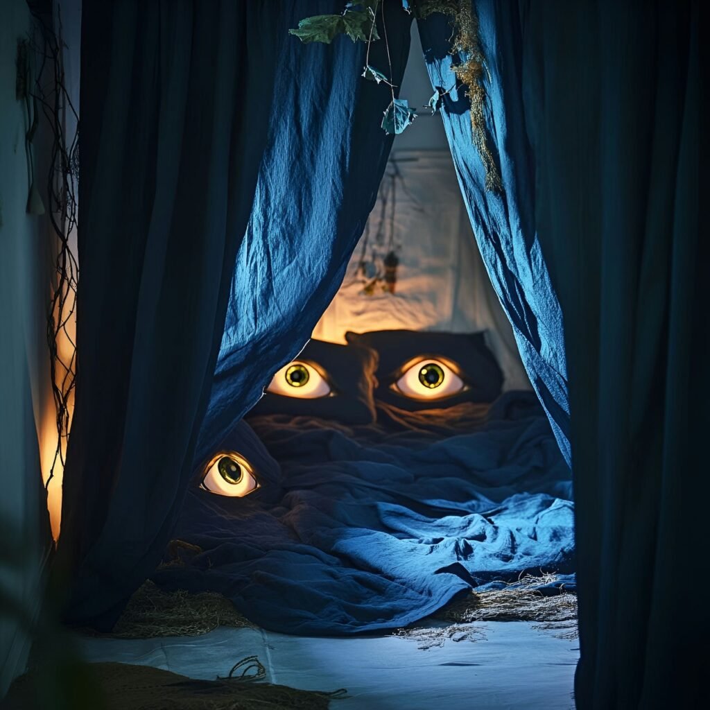 08. Glowing Eyes Behind Curtains with Spooky LED Lighting