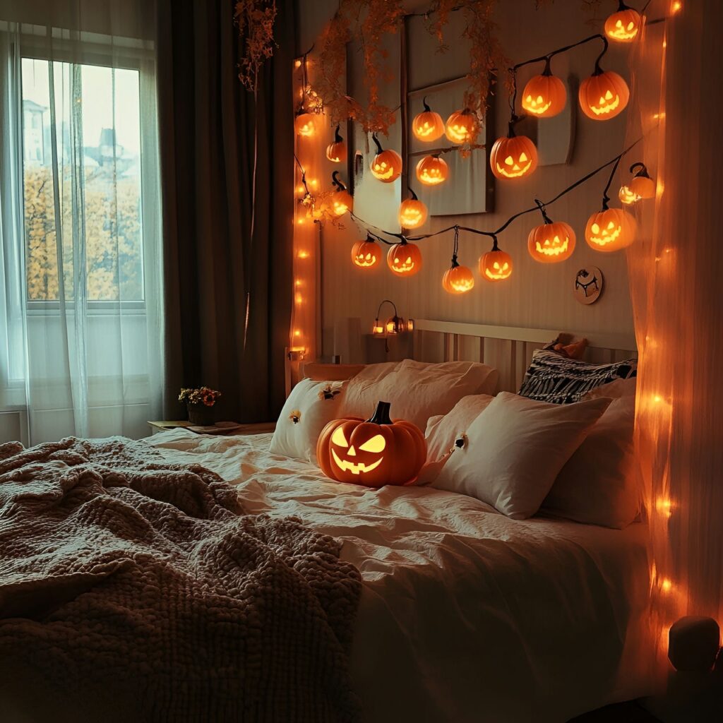 01. Glowing Pumpkin String Lights with Cozy Halloween Glow