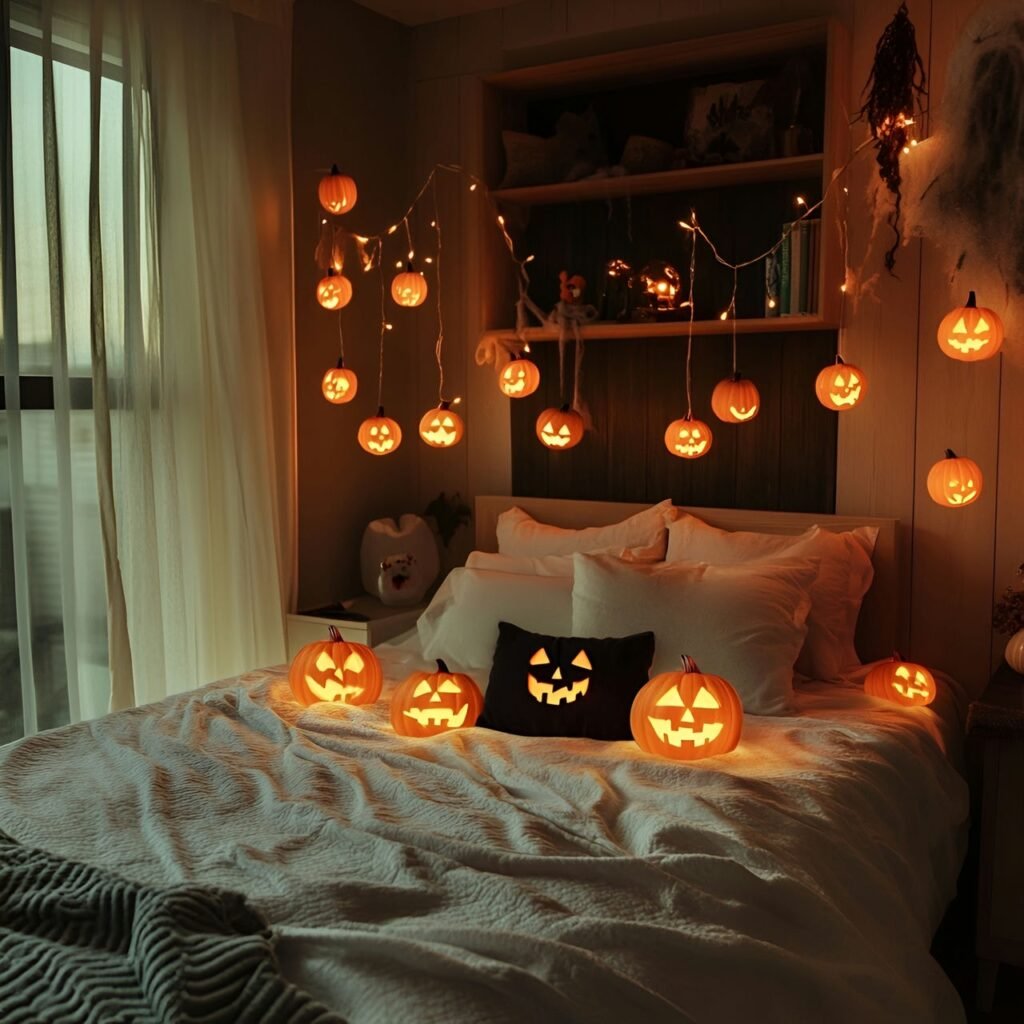 01. Glowing Pumpkin String Lights with Cozy Halloween Glow