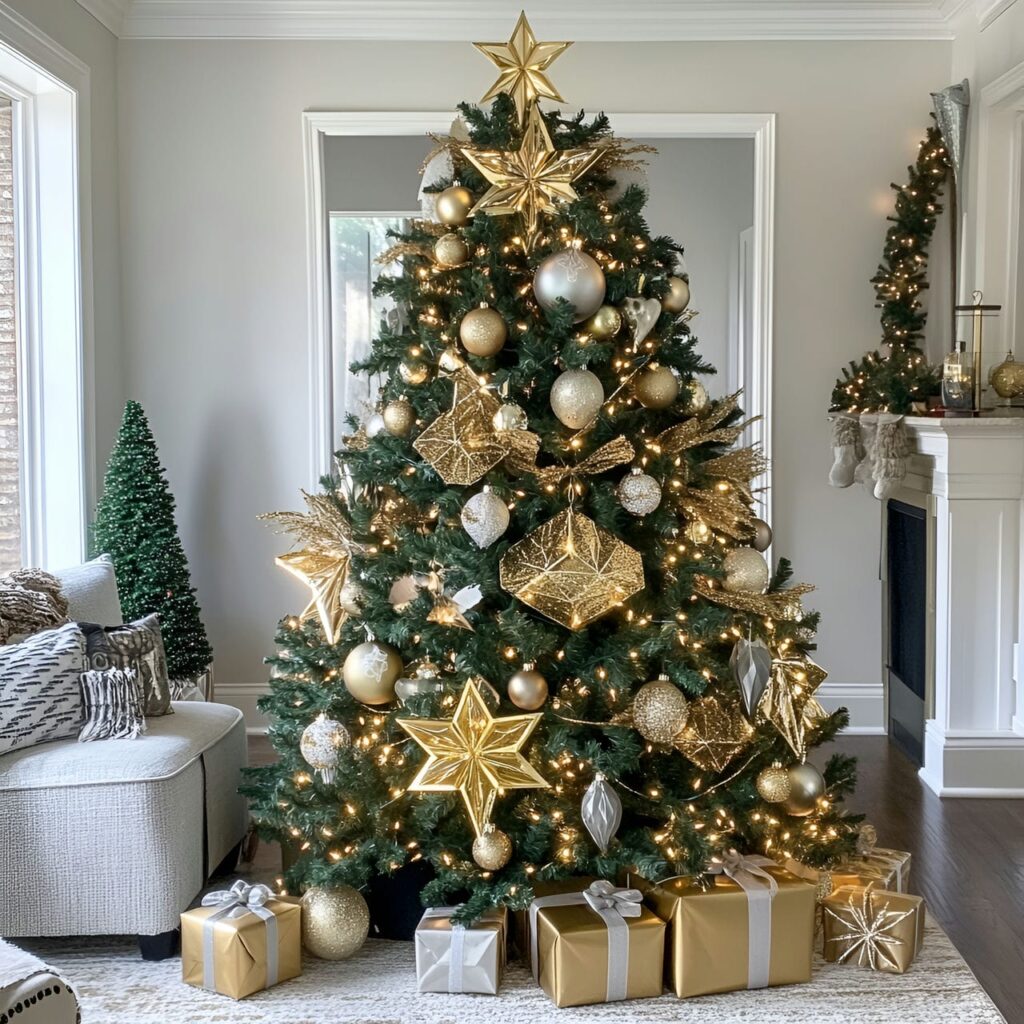 24. Gold & Glam Art Deco Tree with Geometric Ornaments