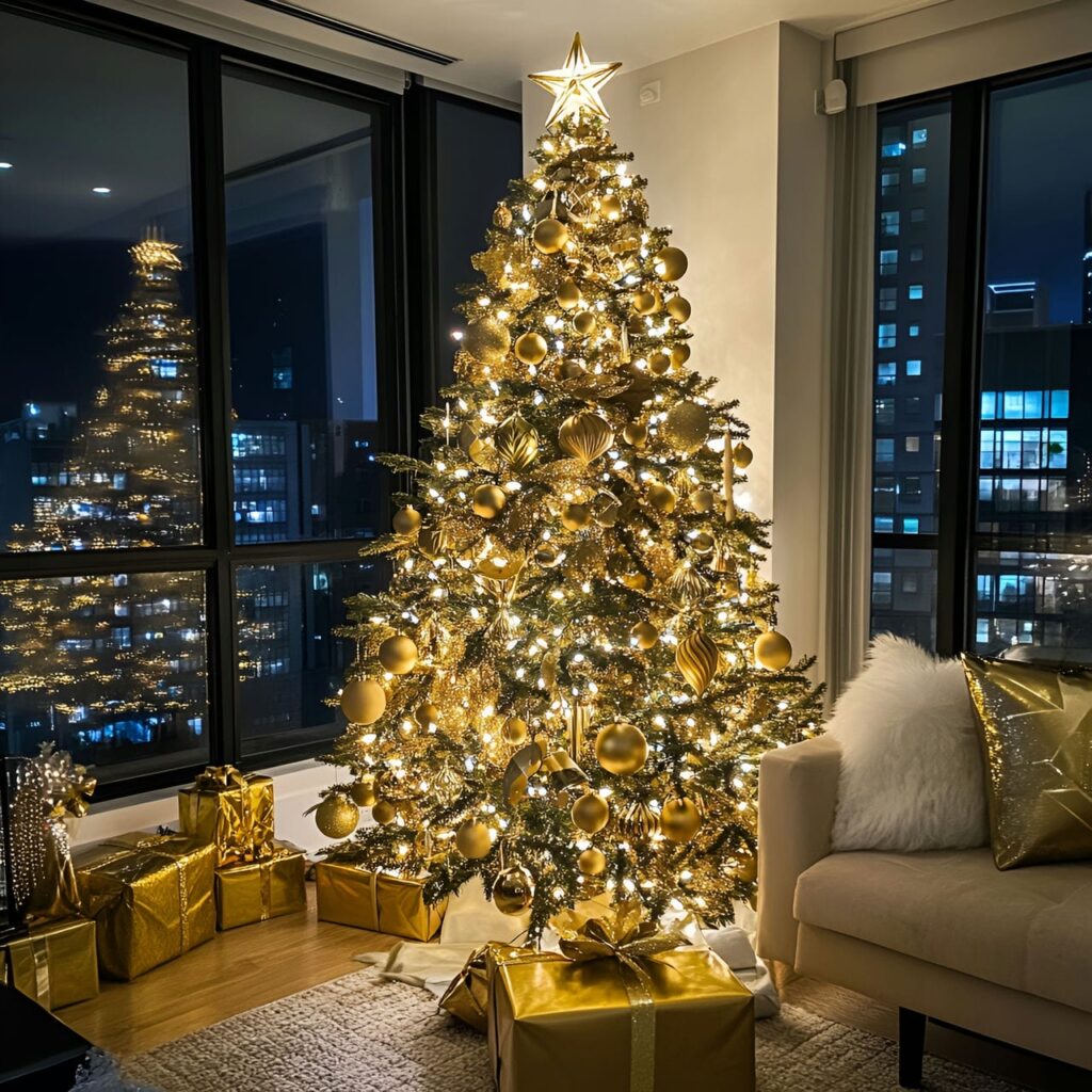 24. Gold & Glam Art Deco Tree with Geometric Ornaments