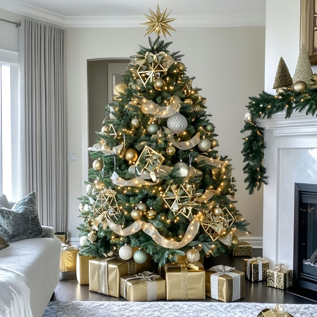 24. Gold & Glam Art Deco Tree with Geometric Ornaments