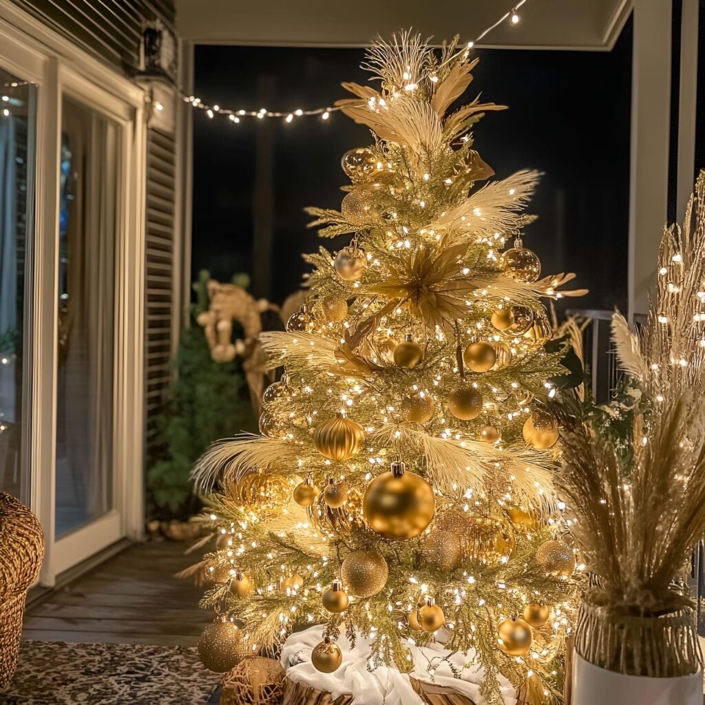 30. Gold & Glam Boho Christmas Tree with Unique Accents