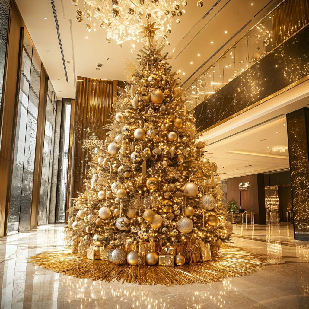 11. Gold & Glam Tree with Crystal Ornaments for Extra Sparkle