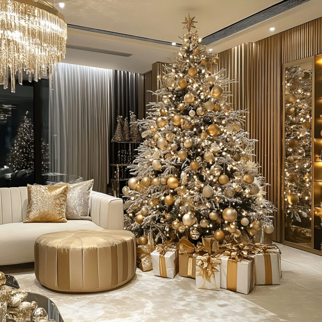 11. Gold & Glam Tree with Crystal Ornaments for Extra Sparkle