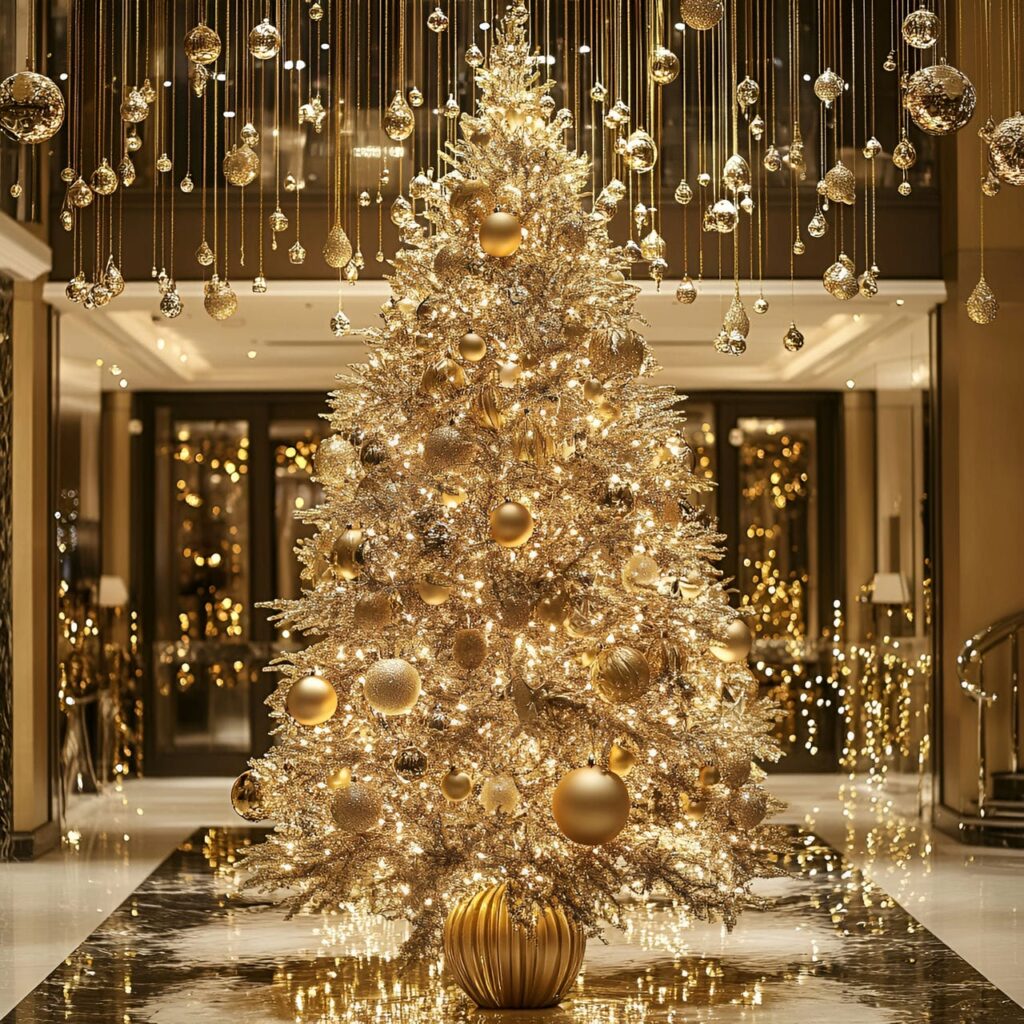 11. Gold & Glam Tree with Crystal Ornaments for Extra Sparkle