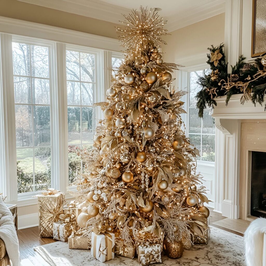 29. Gold & Glam Tree with Jeweled Ornaments for Luxury