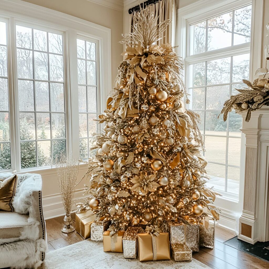 29. Gold & Glam Tree with Jeweled Ornaments for Luxury