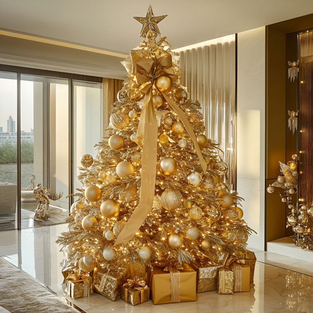 02. Gold & Glam Tree with Metallic Accents for Chic Look