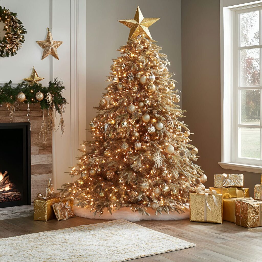 20. Gold Tree with Glittering Stars for Twinkling Effect