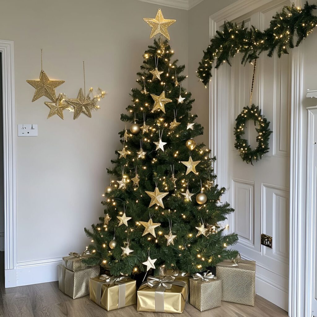 20. Gold Tree with Glittering Stars for Twinkling Effect