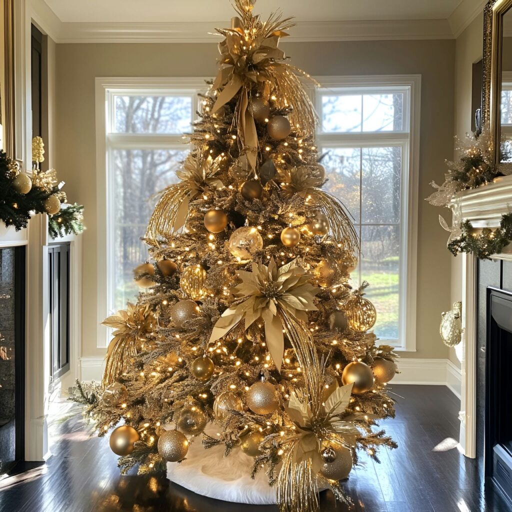 03. Gold Sequin Christmas Tree with Shimmering Garland