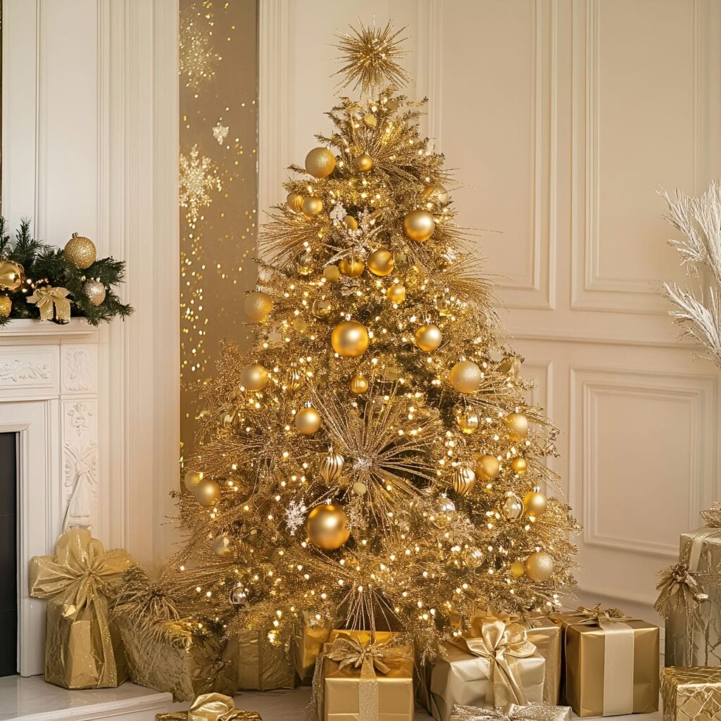 03. Gold Sequin Christmas Tree with Shimmering Garland