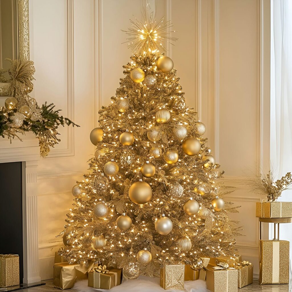 03. Gold Sequin Christmas Tree with Shimmering Garland