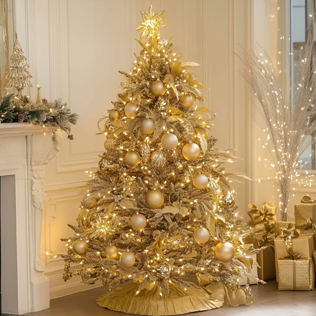 03. Gold Sequin Christmas Tree with Shimmering Garland