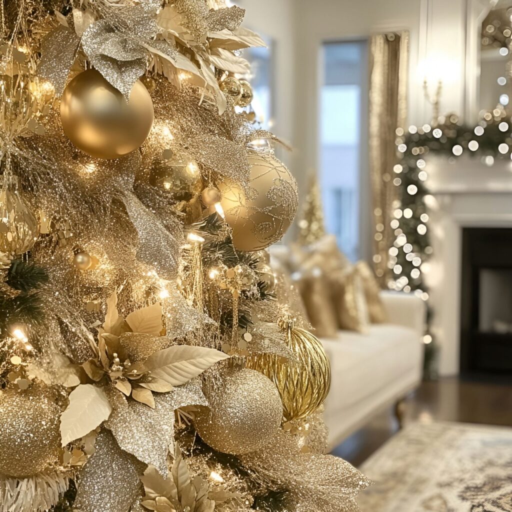 03. Gold Sequin Christmas Tree with Shimmering Garland