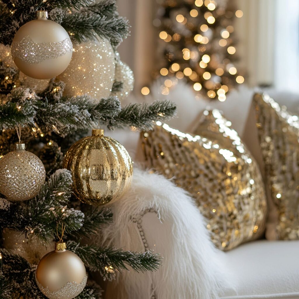 03. Gold Sequin Christmas Tree with Shimmering Garland