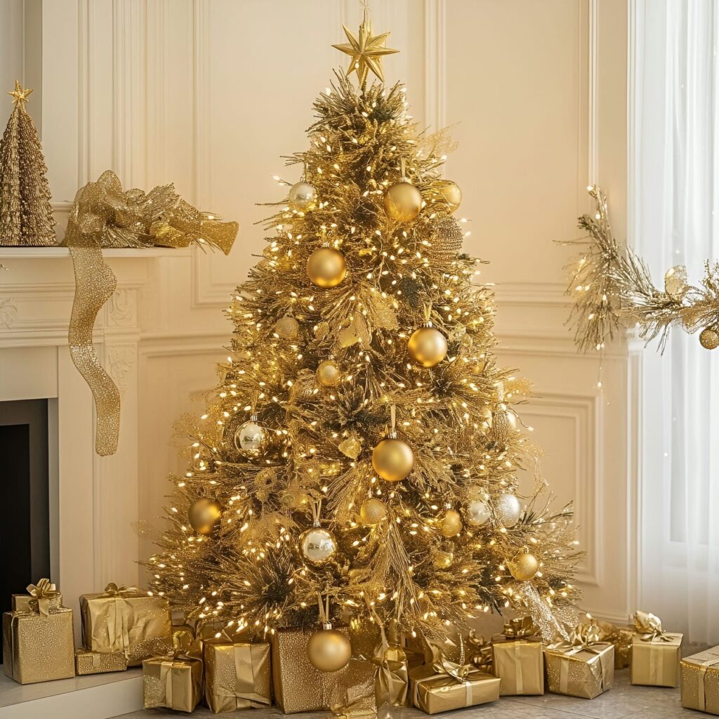 03. Gold Sequin Christmas Tree with Shimmering Garland