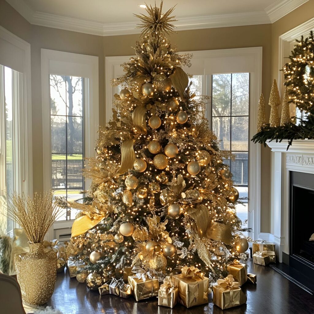 03. Gold Sequin Christmas Tree with Shimmering Garland