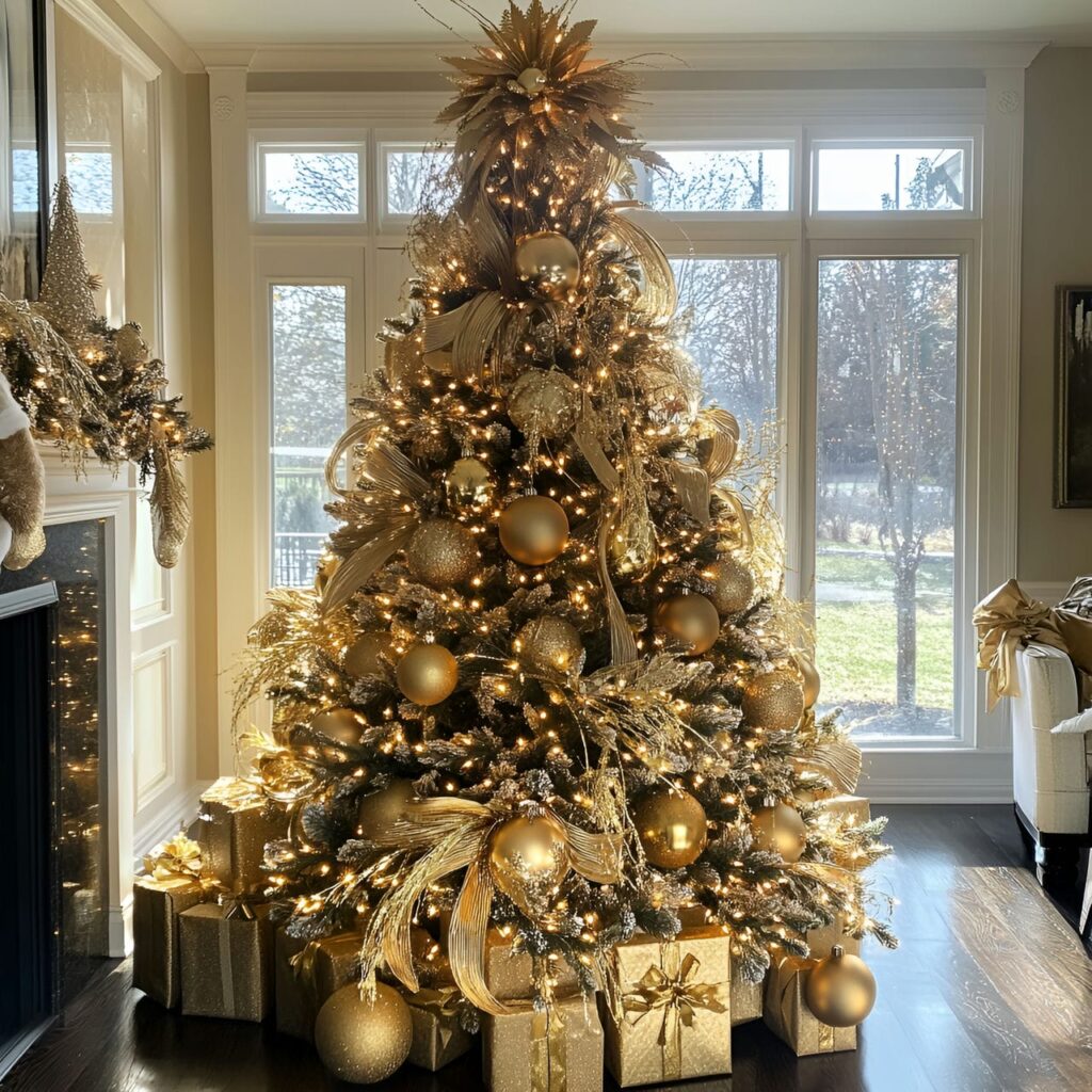 03. Gold Sequin Christmas Tree with Shimmering Garland