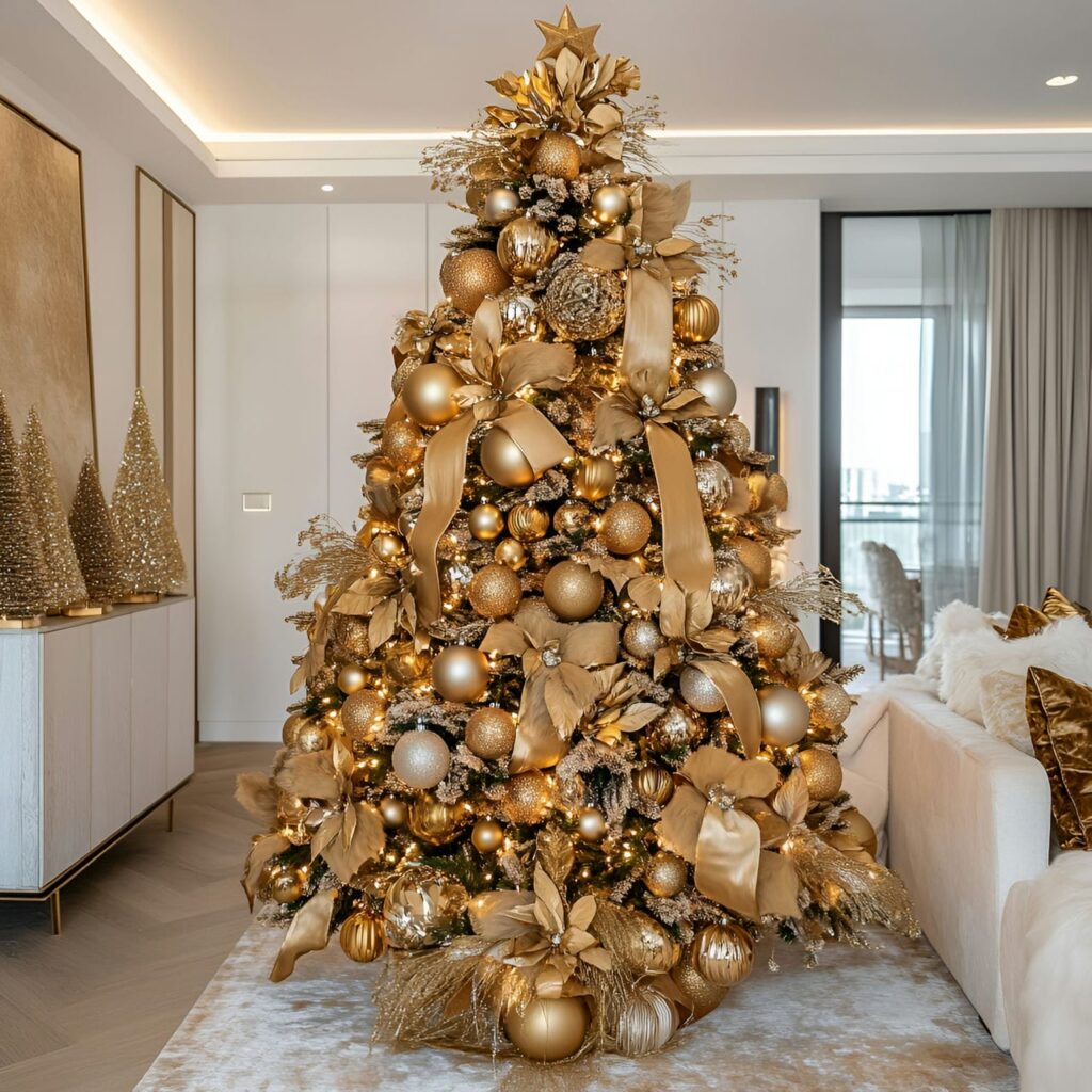 17. Gold Tree with Velvet Ribbons for Rich Texture