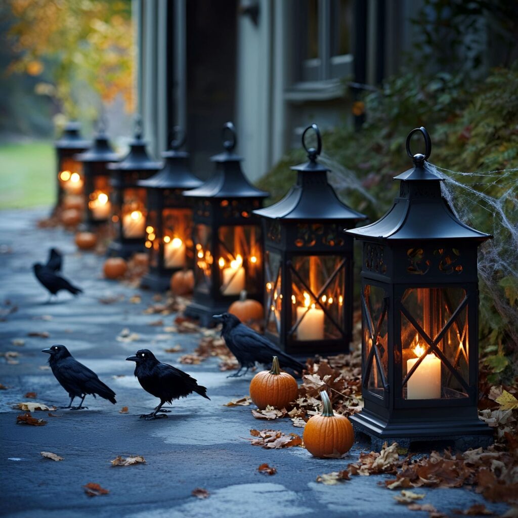 03. Gothic Lantern Driveway Path with Faux Cobwebs and Leaves