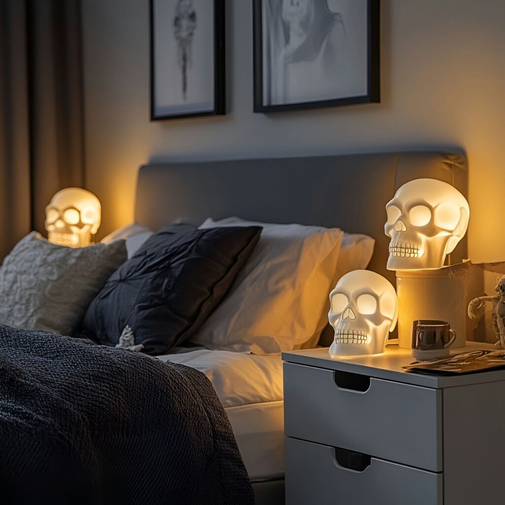 09. Gothic Skull Candle Holders with Flickering LED Candles