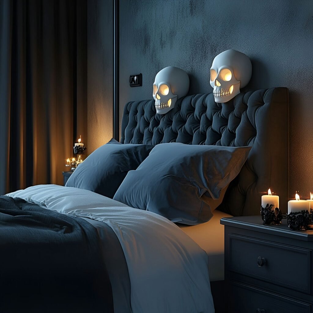 09. Gothic Skull Candle Holders with Flickering LED Candles