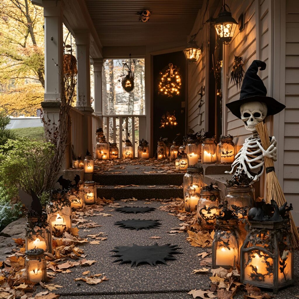 01. Halloween Lantern Pathway with Repurposed Jar Lanterns