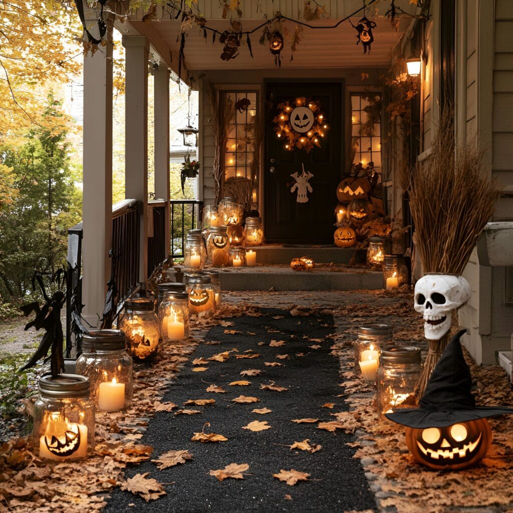 01. Halloween Lantern Pathway with Repurposed Jar Lanterns