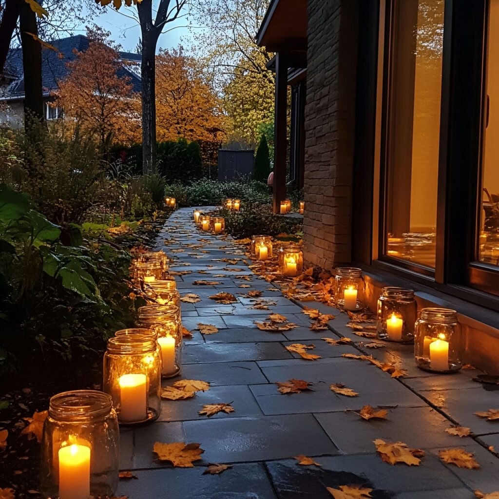 01. Halloween Lantern Pathway with Repurposed Jar Lanterns