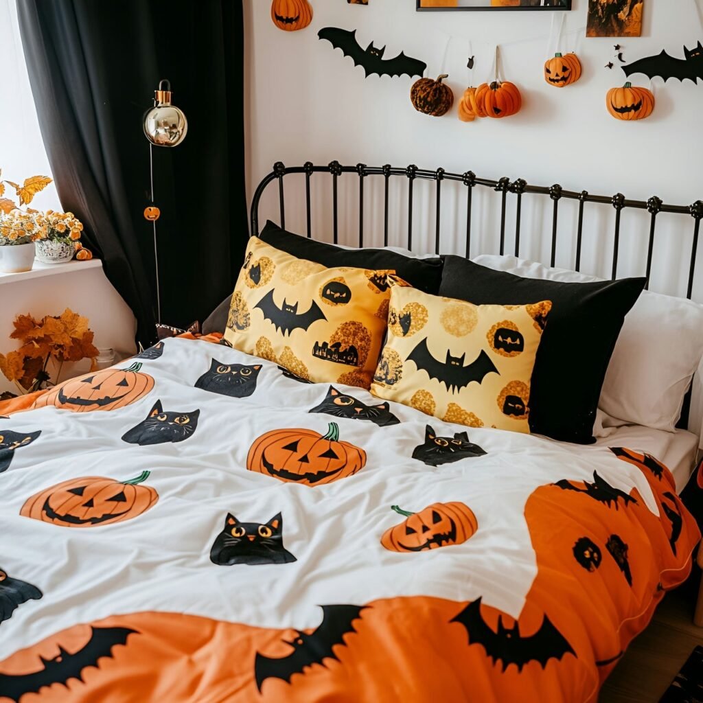 06. Cozy Halloween-Themed Pillows with Festive Halloween Designs