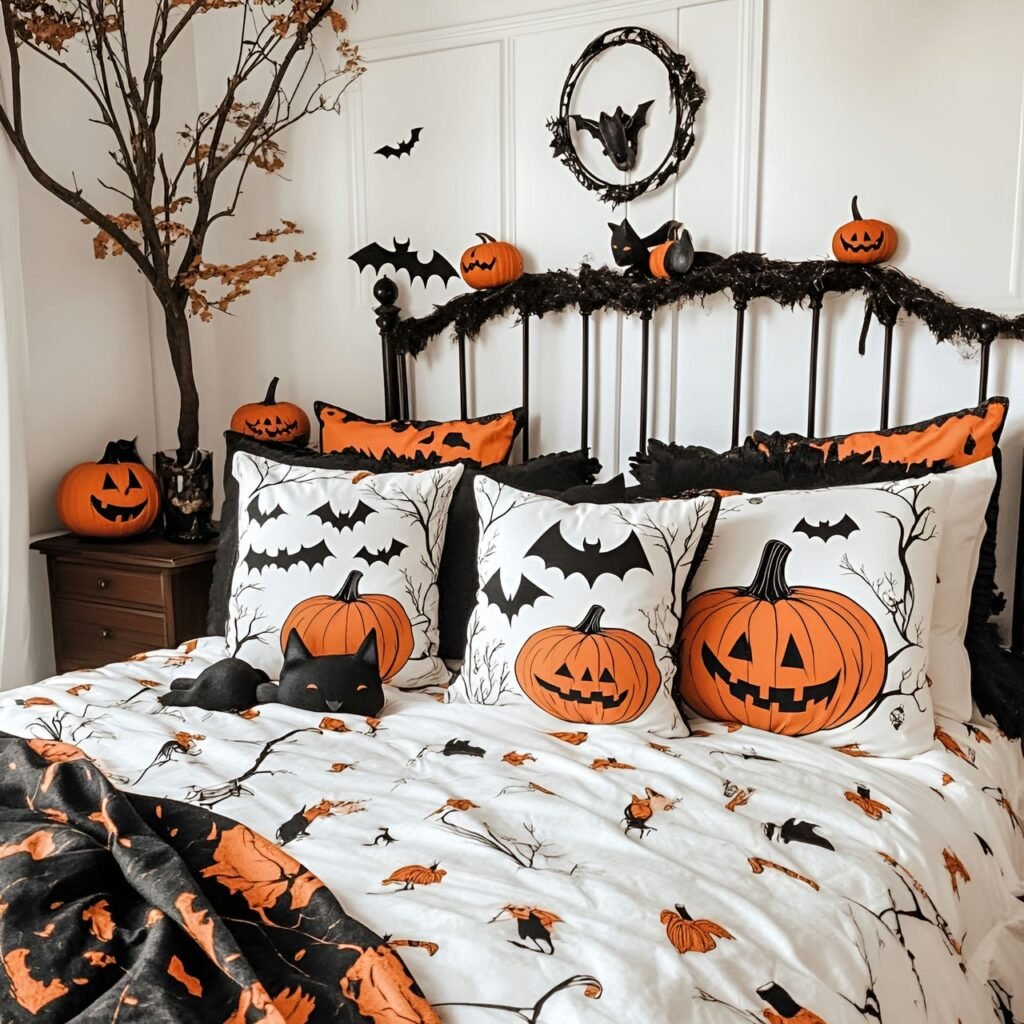 06. Cozy Halloween-Themed Pillows with Festive Halloween Designs