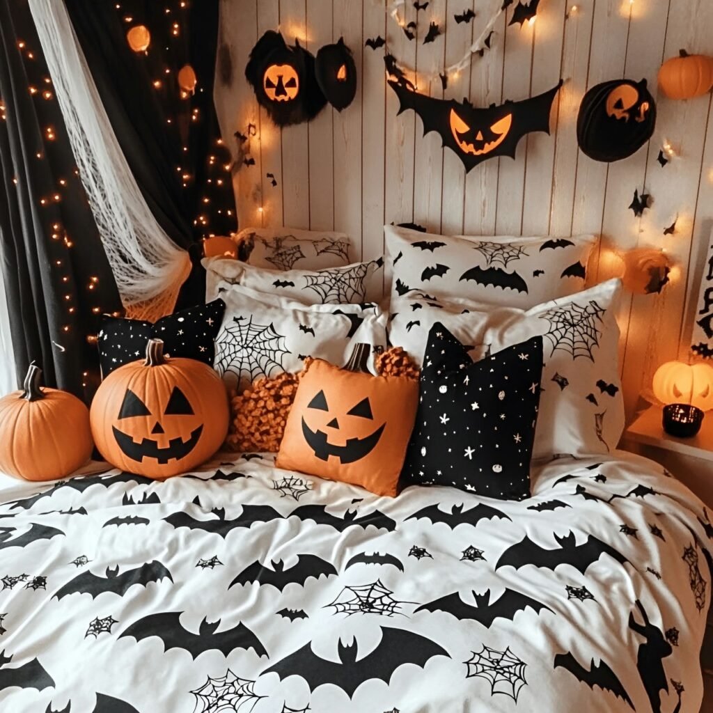 06. Cozy Halloween-Themed Pillows with Festive Halloween Designs