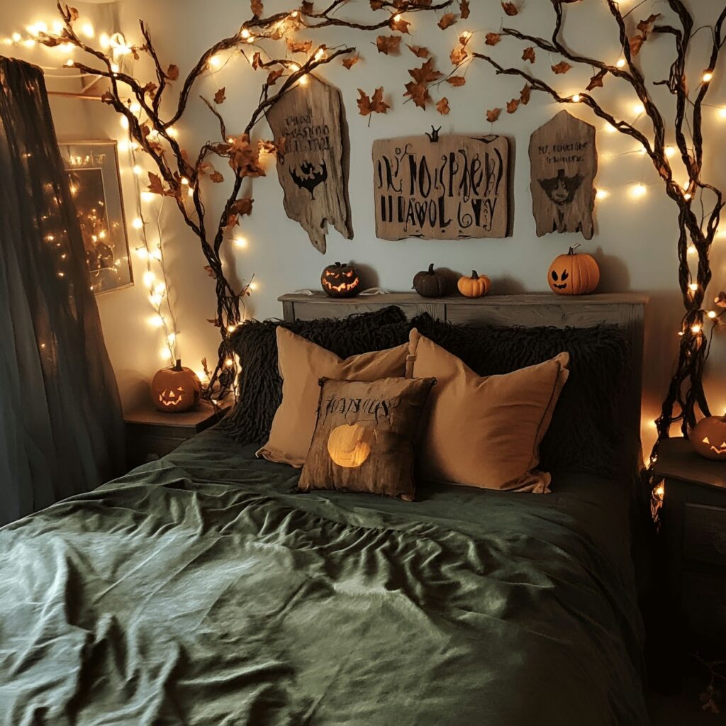 15. Haunted Forest Bedroom Decorations with DIY Spooky Elements