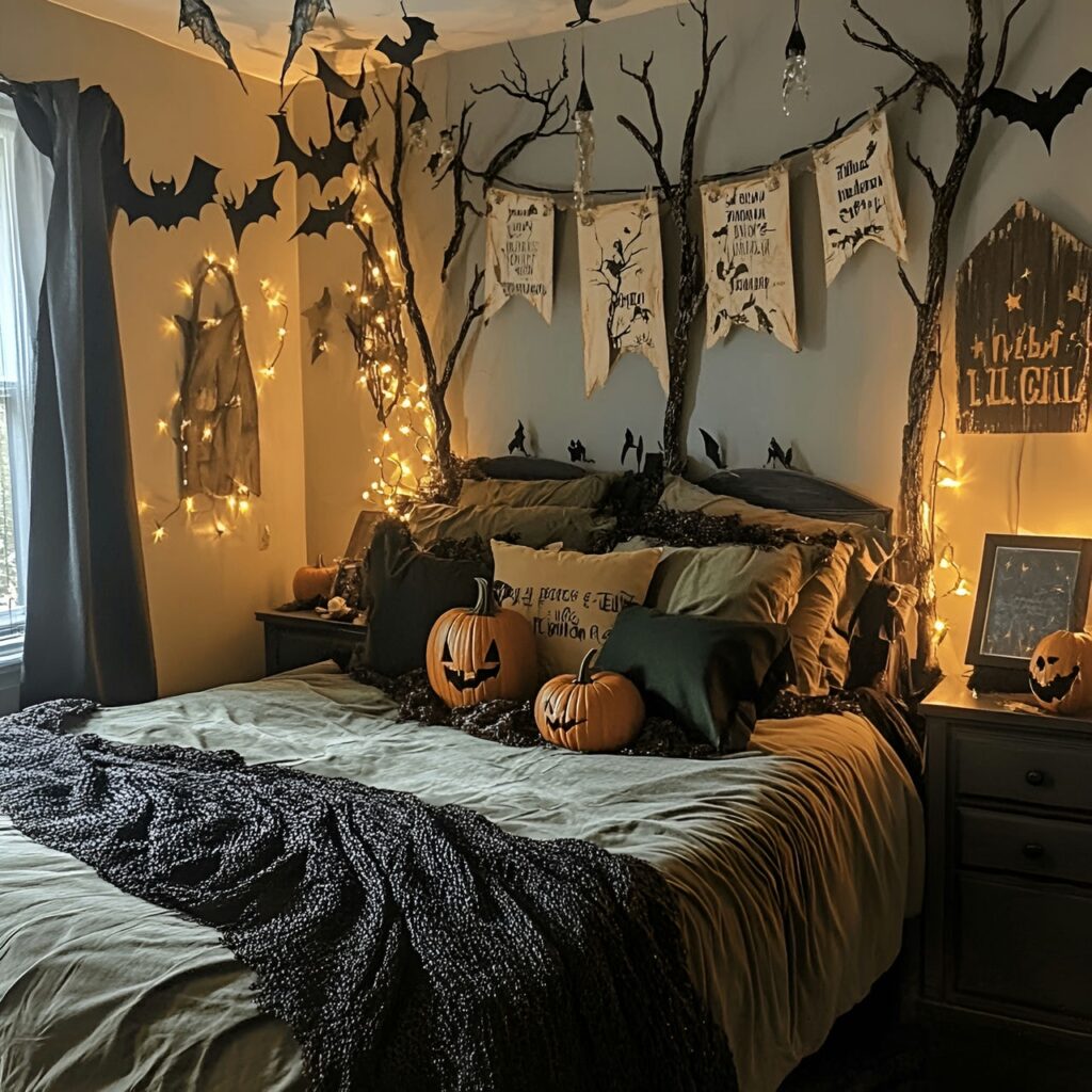 15. Haunted Forest Bedroom Decorations with DIY Spooky Elements